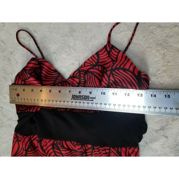 Timing Womens Small Surplice Neck Sleeveless Mini Dress Tie Back Black Red - Picture 4 of 6